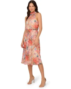 Adrianna Papell Halter Tie Blouson Midi Dress | Dresses
