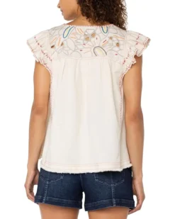 Liverpool Los Angeles Flutter Sleeve V-neck Woven Blouse With Embroidery | Shirts & Tops -Shoes For Every Day 714rxsrBvdL. AC SR736920