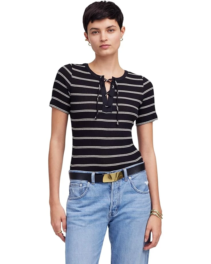 Madewell Lace Up Short Sleeve Stripe | Shirts & Tops 1 Madewell Lace Up Short Sleeve Stripe | Shirts & Tops