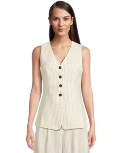 Madewell Cass Vest - Pinstripe Linen | Coats & Outerwear