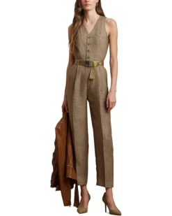 Lauren Ralph Lauren Houndstooth Belted Linen Jumpsuit | Jumpsuits & Rompers