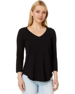 Mod-o-doc 3/4 Sleeve V-Neck Tee with Curved Hem | Shirts & Tops