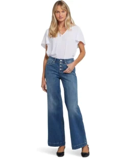 NYDJ Teresa Wide Leg Exposed Button Fly Jeans in Costa Brava