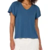 Liverpool Los Angeles Short Flutter Sleeve V-neck Knit Top | Shirts & Tops