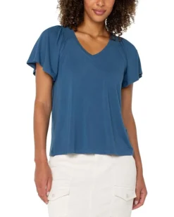 Liverpool Los Angeles Short Flutter Sleeve V-neck Knit Top | Shirts & Tops