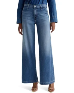 AG Jeans Stella Mid Rise Wide Leg Palazzo Jeans in Nautical Mile