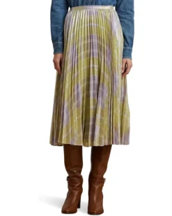 Lauren Ralph Lauren Checked Plaid Pleated Georgette Skirt | Skirts