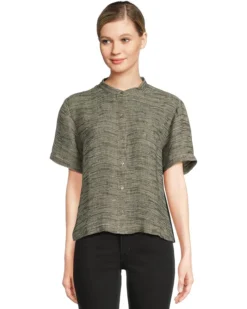 Eileen Fisher Mandarin Collar Short Sleeve Shirt | Shirts & Tops