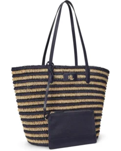 Lauren Ralph Lauren Striped Straw Large Brie Tote Bag | Handbags