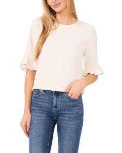 CeCe Elbow Sleeve Ruffle Cuff Crew Neck Blouse | Shirts & Tops