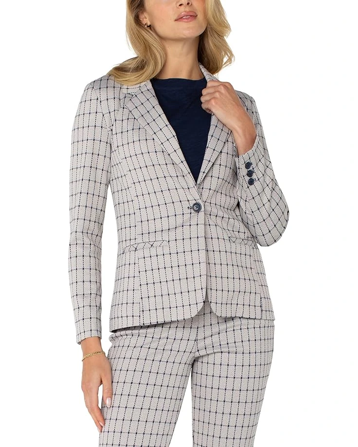 Liverpool Los Angeles Petite Fitted Blazer In Navy Taupe Grid | Coats & Outerwear 1 Liverpool Los Angeles Petite Fitted Blazer In Navy Taupe Grid | Coats & Outerwear