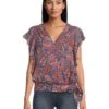 Liverpool Los Angeles Short Sleeve Ruffle Sleeve Draped Front Woven Blouse | Shirts & Tops