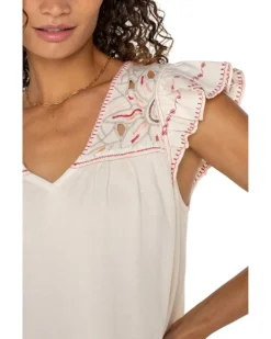 Liverpool Los Angeles Flutter Sleeve V-neck Woven Blouse With Embroidery | Shirts & Tops -Shoes For Every Day 81WErYhmbL. AC SR736920