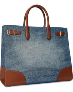 Lauren Ralph Lauren Leather-trim Denim Large Devyn Tote Bag | Handbags