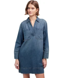 Madewell Long Sleeve Popover Mini Dress in Croswell | Dresses