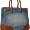 Lauren Ralph Lauren Leather-trim Denim Medium Devyn Tote Bag | Handbags