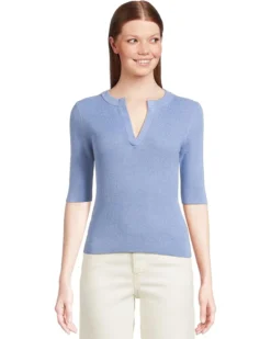 Lilla P Elbow Sleeve Split Neck Sweater | Sweaters