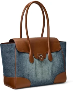 Lauren Ralph Lauren Washed Denim Large Tanner Satchel | Handbags